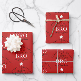 Custom Merry Christmas Red Monogram Brother Wrapping Paper Sheet
