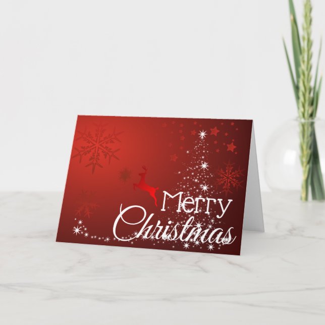 Custom Merry Christmas Reindeer Red Greeting Card (Front)