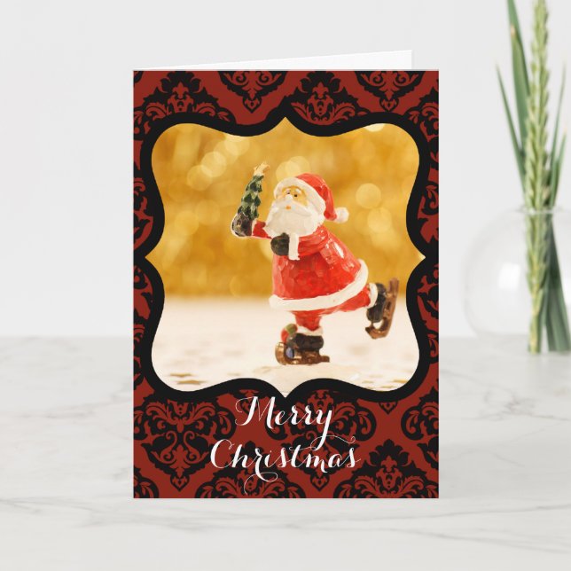 Custom MERRY CHRISTMAS SANTA SKATING WITH WISHES Holiday Card (Front)
