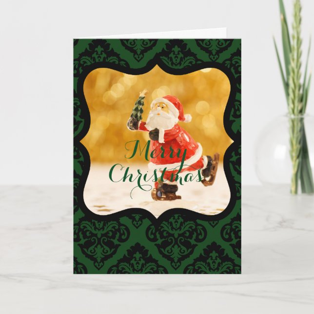 Custom MERRY CHRISTMAS SANTA SKATING WITH WISHES Holiday Card (Front)
