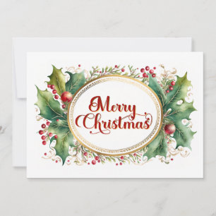 Custom Merry Christmas Script in Gold Floral Frame Holiday Card