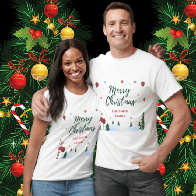 Custom Merry Christmas Snowman Family Holiday  T-Shirt (Creator Uploaded)