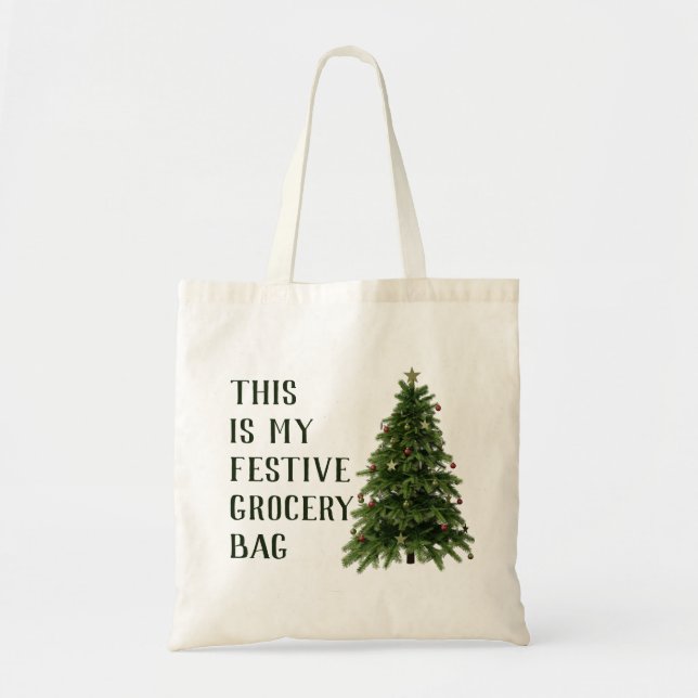 Custom Merry Christmas Tree Holiday Tote Bag (Front)