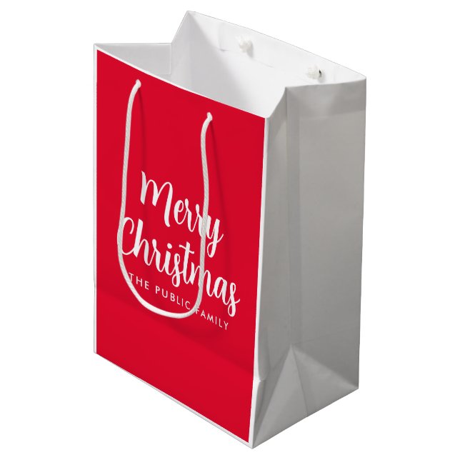 Custom Merry Christmas Typography Name Template Medium Gift Bag (Front Angled)