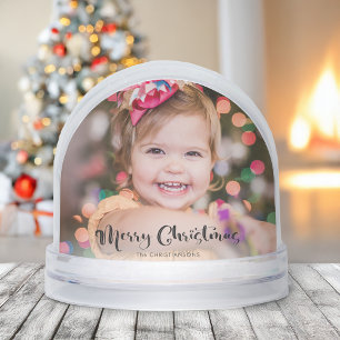 Custom Merry Christmas Typography Photo Snow Globe