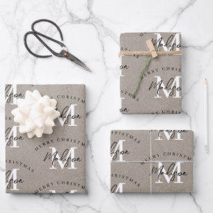 Custom Merry Christmas Vintage Rustic Monogram   Wrapping Paper Sheet