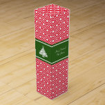Custom Merry Christmas wine gift box<br><div class="desc">Custom Merry Christmas wine gift box with elegant diamond pattern. Stylish design with custom greetings,  wishes and name. Chic typography. Classy Holiday present and party favours for employees,  friends,  family,  worker,  coworker etc. Green and red colours with Xmas tree decorations.</div>