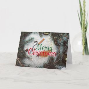 Custom MERRY CHRISTMAS WITH TREE BRANCH ORNAMENTS Holiday Card