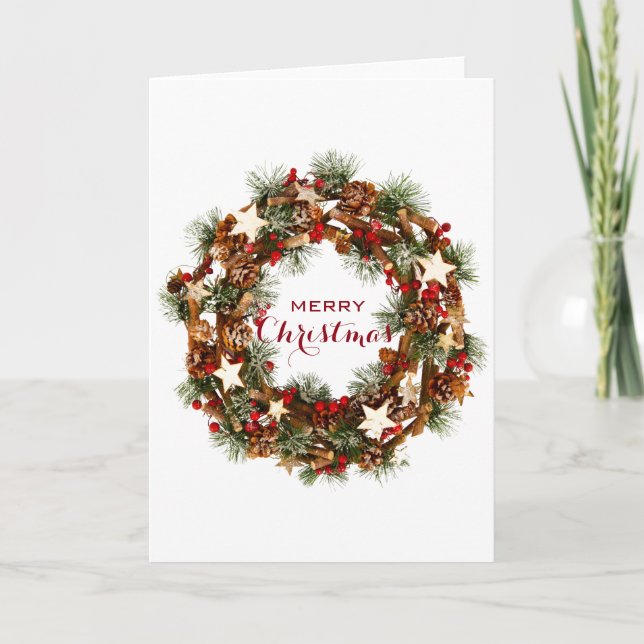 Custom MERRY CHRISTMAS WREATH SEASON'S GREETING Holiday Card (Front)