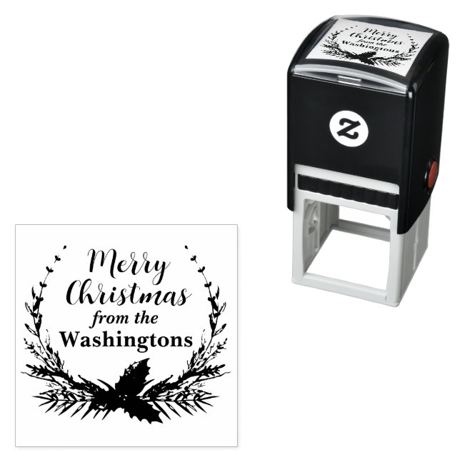 Custom Merry Christmas Wreath Self-Inking Stamp (In Situ)