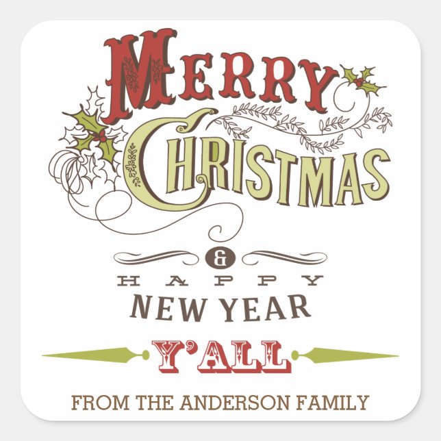 Custom Merry Christmas Y'All Holiday Sticker (Front)
