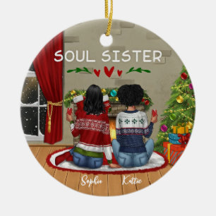 Custom Merry christmast Soul Sister Ceramic Tree Decoration