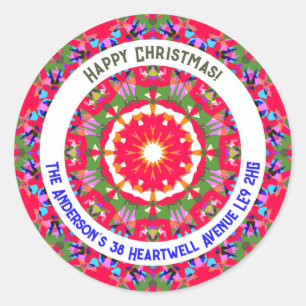 Custom Merry Colorful Christmas Return Address Classic Round Sticker