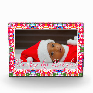 Custom Merry Red Bright Green Christmas Keepsake Photo Block