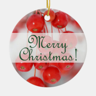 Custom Merry Retro Christmas 2016 with Berries Ceramic Tree Decoration