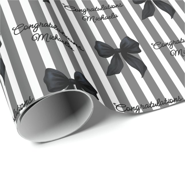 Custom Message Black Coquette Bows Congratulations Wrapping Paper (Roll Corner)
