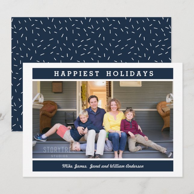 Custom Message |  Blue  | Holiday Christmas photo Invitation (Front/Back)