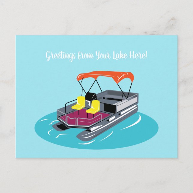 Custom Message Blue Pontoon Boat Postcard (Front)