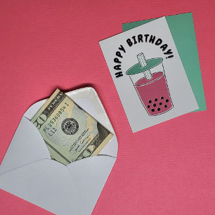 Custom Message Bubble Tea Boba Art Pink & Green Card