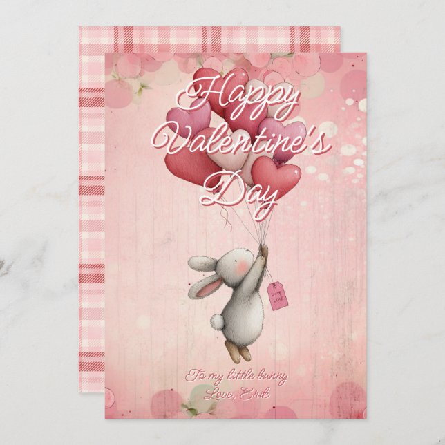 Custom Message bunny Animal Valentines Day Holiday Card (Front/Back)