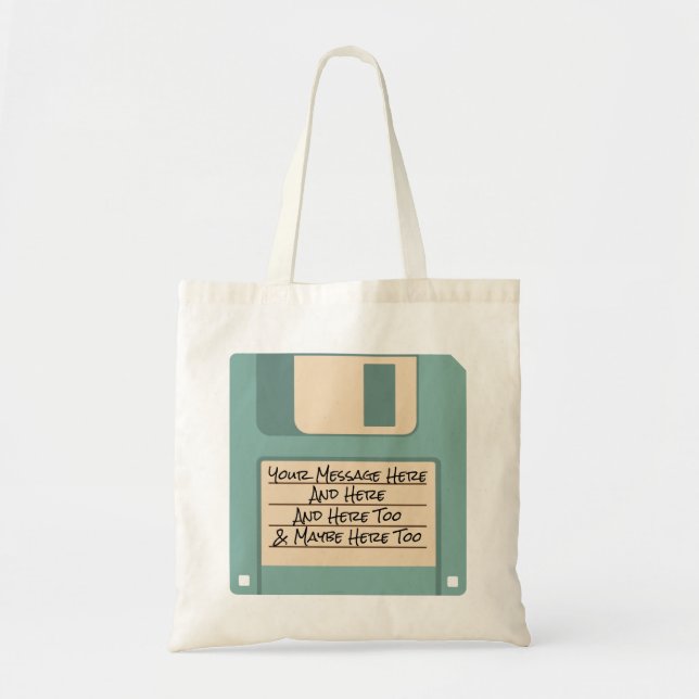 Custom Message Computer Floppy Disc Tote Bag (Front)