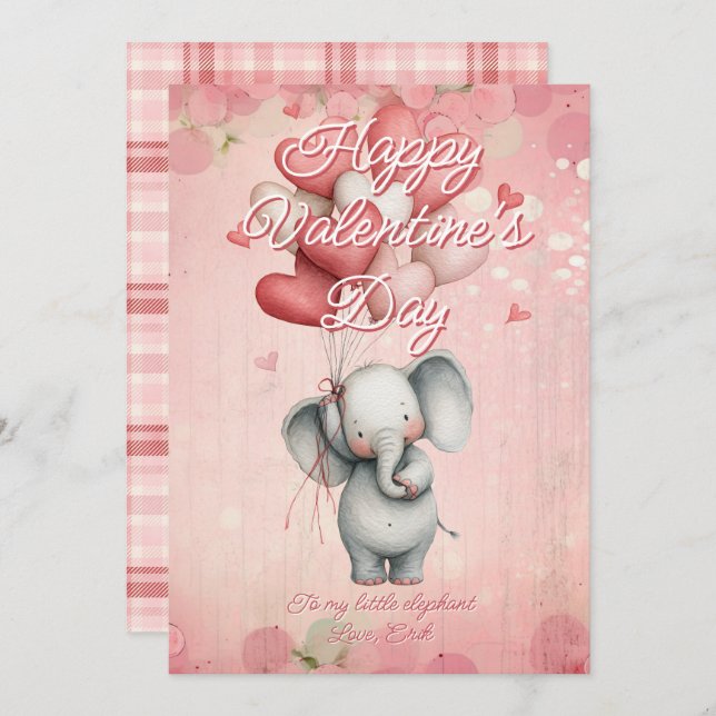Custom Message Elephant Animal Valentines Day Holiday Card (Front/Back)