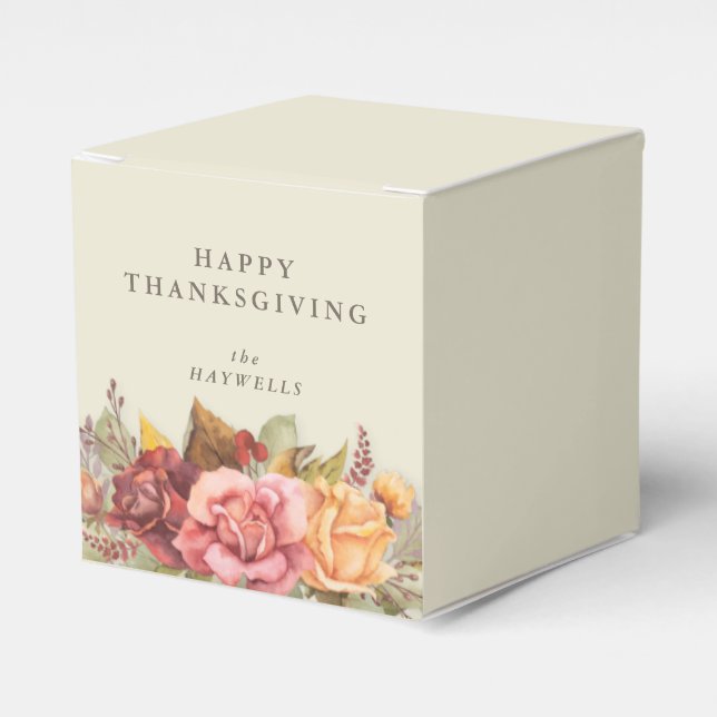 Custom Message Fall Floral Border Thanksgiving Favour Box (Front Side)