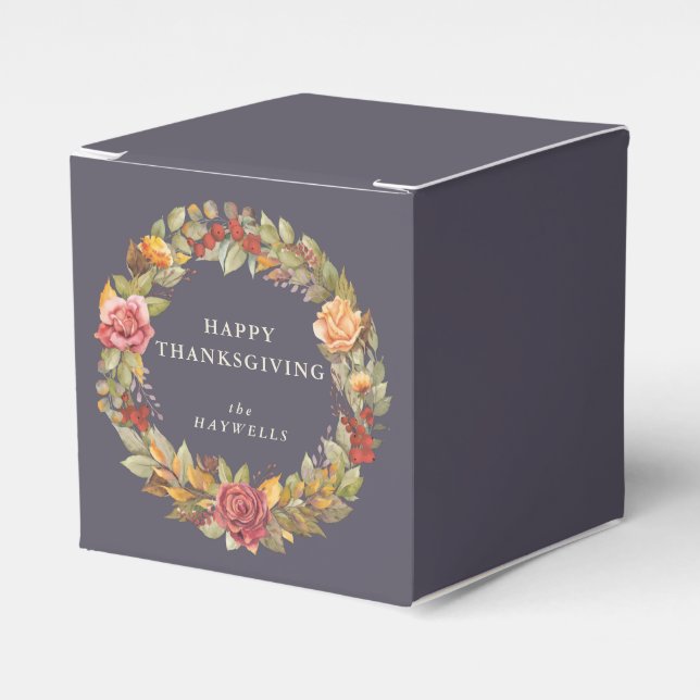 Custom Message Floral Wreath Thanksgiving Favour Box (Front Side)