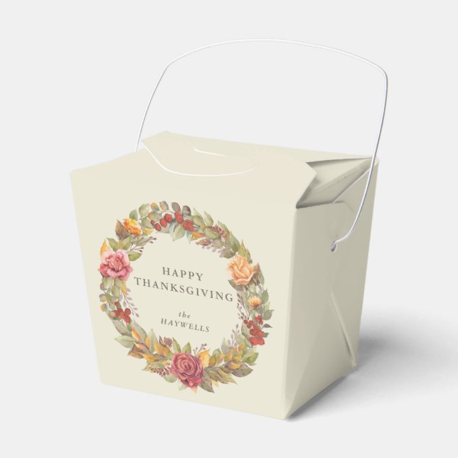 Custom Message Floral Wreath Thanksgiving Favour Box (Front Side)
