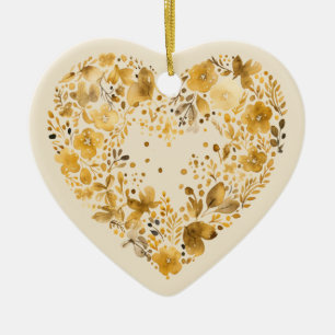 Custom Message Golden Colorful Floral Heart Gift  Ceramic Tree Decoration