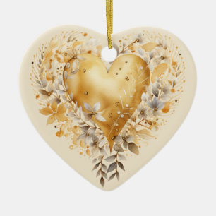 Custom Message Golden Colourful Floral Heart Gift  Ceramic Tree Decoration