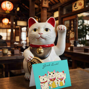 Custom Message Good Luck Maneki Neko Cats Card
