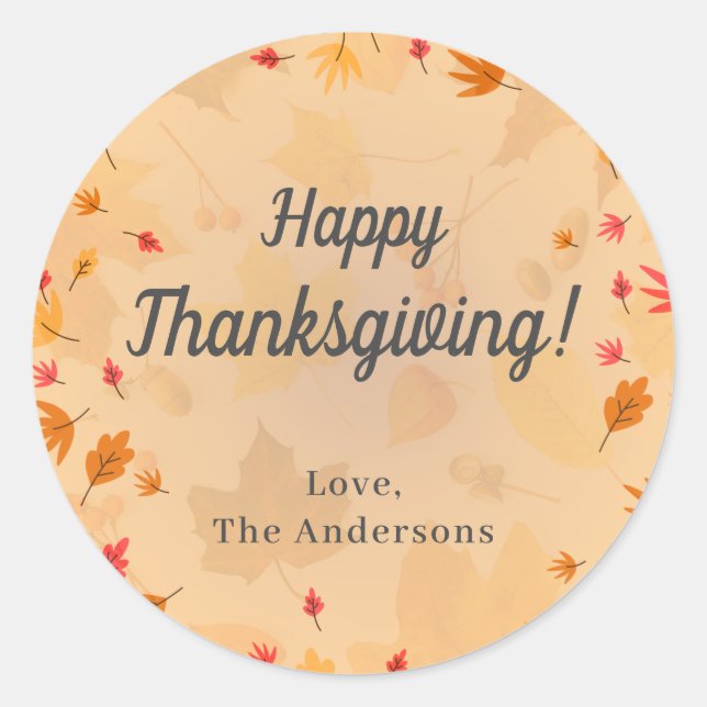 CUSTOM Message Happy Thanksgiving Autumn Classic Round Sticker (Front)