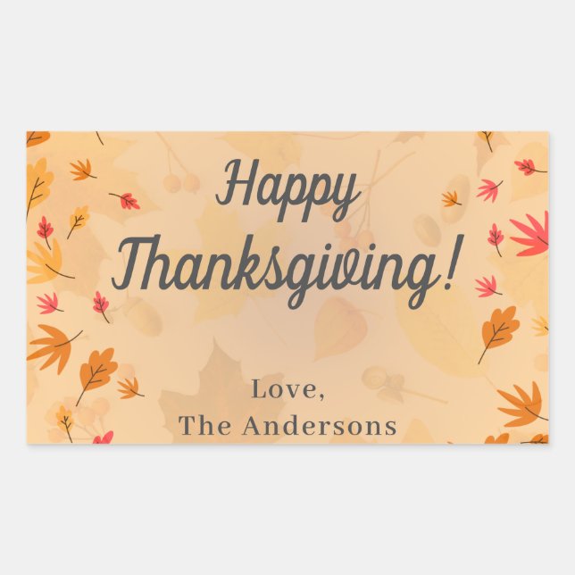 CUSTOM Message Happy Thanksgiving Autumn Rectangular Sticker (Front)
