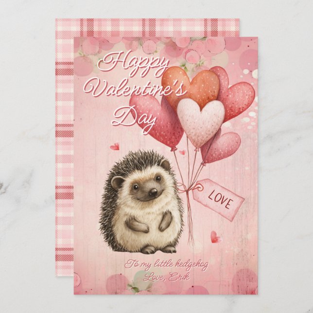 Custom Message Hedgehog Animal Valentines Day Holiday Card (Front/Back)