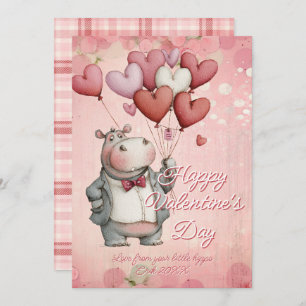 Custom Message Hippo Animal Valentines Day Holiday Card