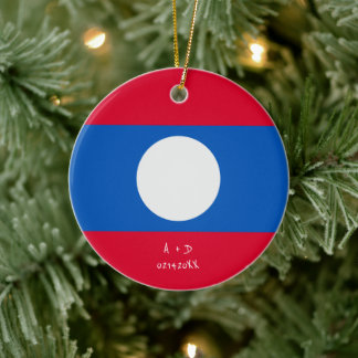 Custom Message Laos Flag Ceramic Tree Decoration