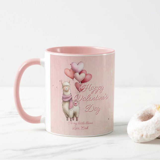 Custom Message Llama Animal Valentine's Day Mug (With Donut)