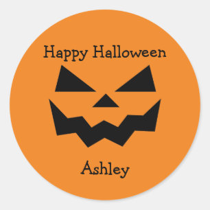 Custom Message Name Jack-o-lantern pumpkin face  Classic Round Sticker