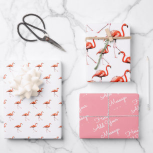 Custom Message Pattern Pink Flamingo Wrapping Paper Sheet