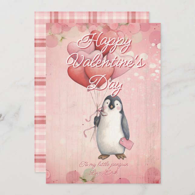 Custom Message Penguin Animal Valentines Day Holiday Card (Front/Back)