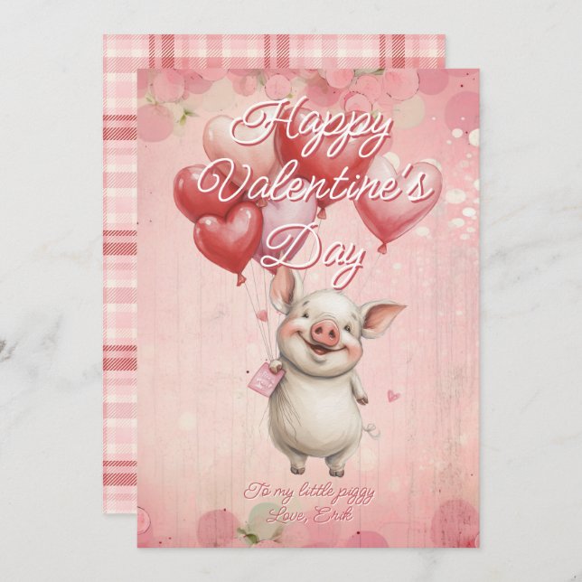 Custom Message Pig Animal Valentines Day Holiday Card (Front/Back)