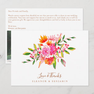Custom Message Pink Floral Photo Wedding Thank You Card