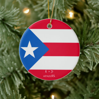 Custom Message Puerto Rico Flag Ceramic Tree Decoration