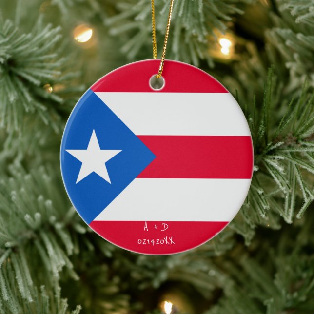 Custom Message Puerto Rico Flag Ceramic Tree Decoration (Tree)