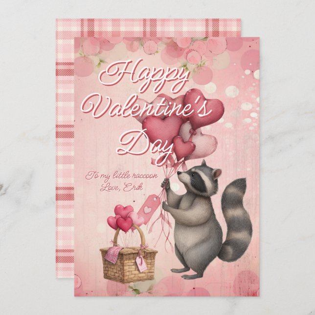 Custom Message Raccoon Animal Valentines Day Holiday Card (Front/Back)