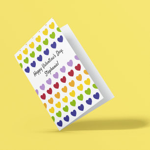 Custom Message Rainbow Hearts Stripes Pattern Card