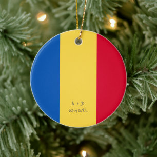 Custom Message Romania Flag Ceramic Tree Decoration