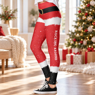 Custom Message Santa Costume Cute Fun Christmas Leggings
