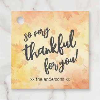 CUSTOM MESSAGE so very Thankful Thanksgiving party Favour Tags